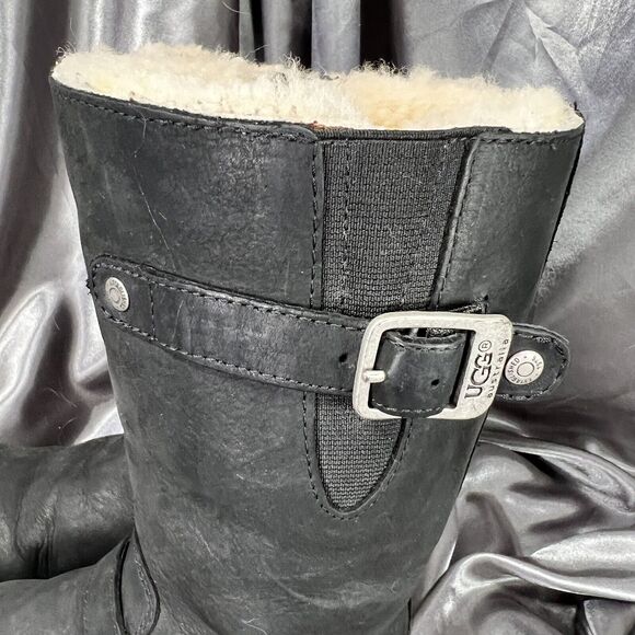 UGG Sutter Moto Boots Women’s 4 US / 34 EU Black Leather Buckle Zip #1969 Fall - Picture 8 of 15